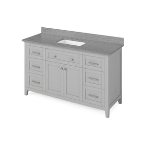 Jeffrey Alexander VKITCHA60SGRSGR 60" Grey Chatham Vanity, Steel Grey Cultured Marble Vanity Top, undermount rectangle bowl