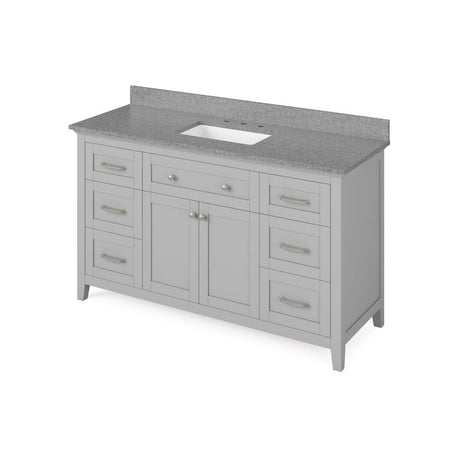 Jeffrey Alexander VKITCHA60SGRSGR 60" Grey Chatham Vanity, Steel Grey Cultured Marble Vanity Top, undermount rectangle bowl
