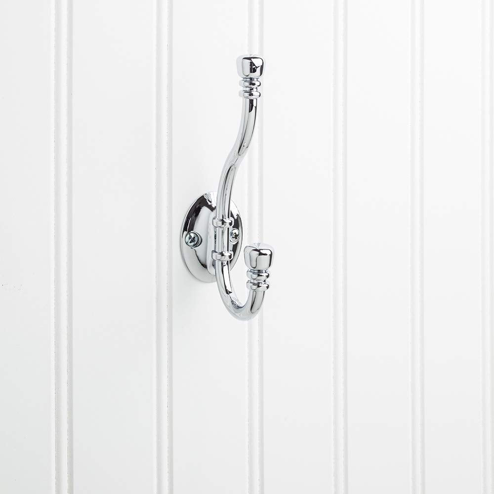 Elements YD50-518PC 5-3/16" Polished Chrome Ringed Contemporary Double Prong Wall Mounted Hook