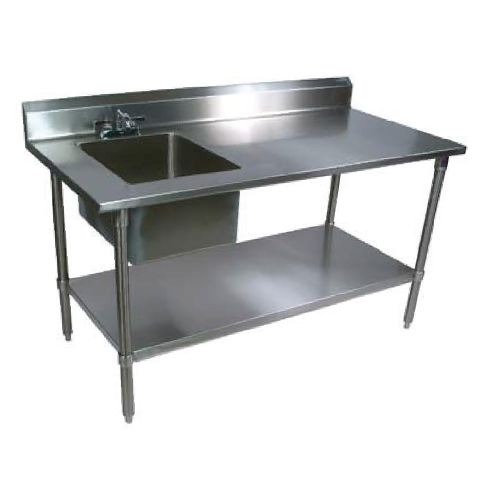 John Boos EPT6R5-3048SSK-R Work Table with Prep Sink, 48"W x 30"D 40-3/4"H Sink Bowl on Right, Stainless Undershelf, Faucet & 5" Backsplash
