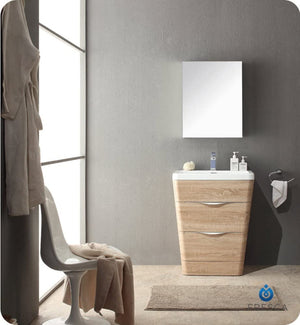 Fresca FVN8525WK Fresca Milano 26" White Oak Modern Bathroom Vanity w/ Medicine Cabinet