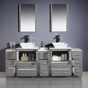 Fresca FVN62-72GR-VSL Fresca Torino 84" Gray Modern Double Sink Bathroom Vanity w/ 3 Side Cabinets & Vessel Sinks