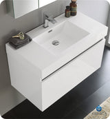 Fresca FVN8008WH Fresca Mezzo 36" White Wall Hung Modern Bathroom Vanity w/ Medicine Cabinet