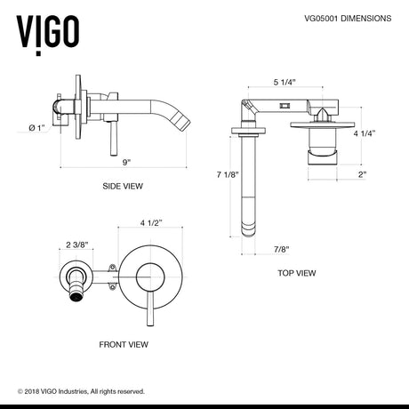 VIGO Olus 4.375 inch H Single Handle Bathroom Faucet in Matte Gold - Wall Mount Faucet - Rough-in Valve Included VG05001MG