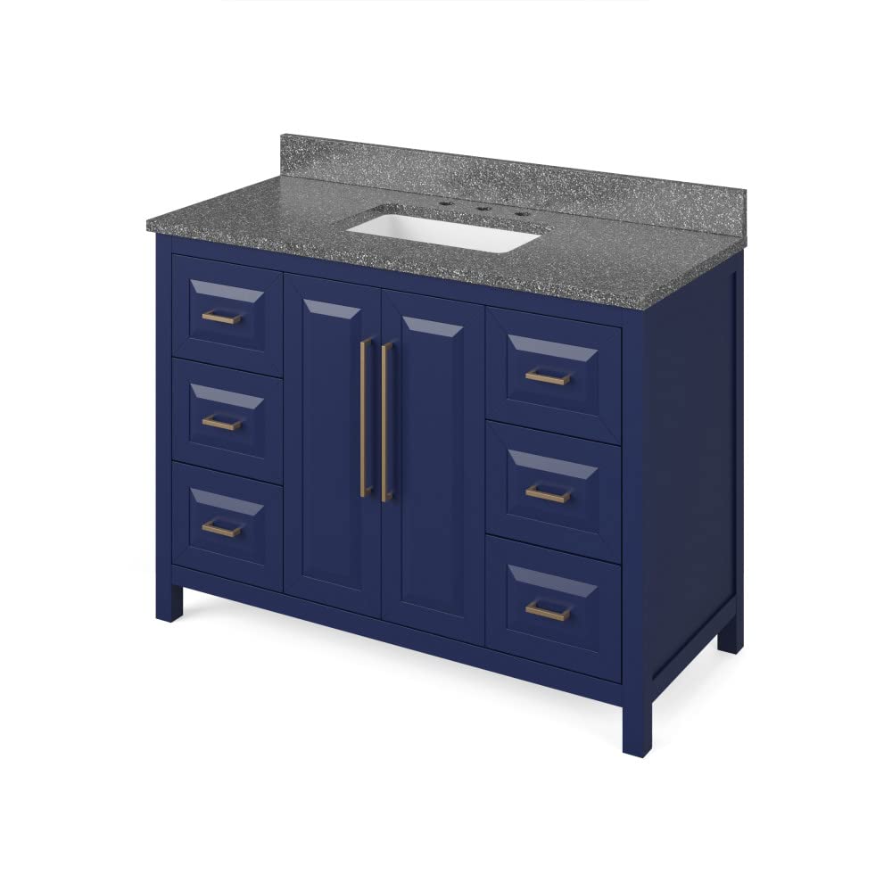 Jeffrey Alexander VKITCAD48BLBOR 48" Hale Blue Cade Vanity, Boulder Cultured Marble Vanity Top, undermount rectangle bowl