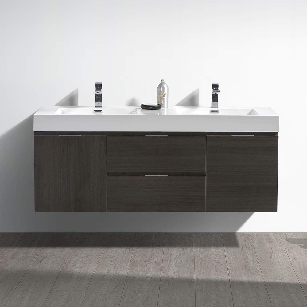 Fresca FCB8360GG-D-I Fresca Valencia 60" Dark Slate Gray Wall Hung Double Sink Modern Bathroom Vanity