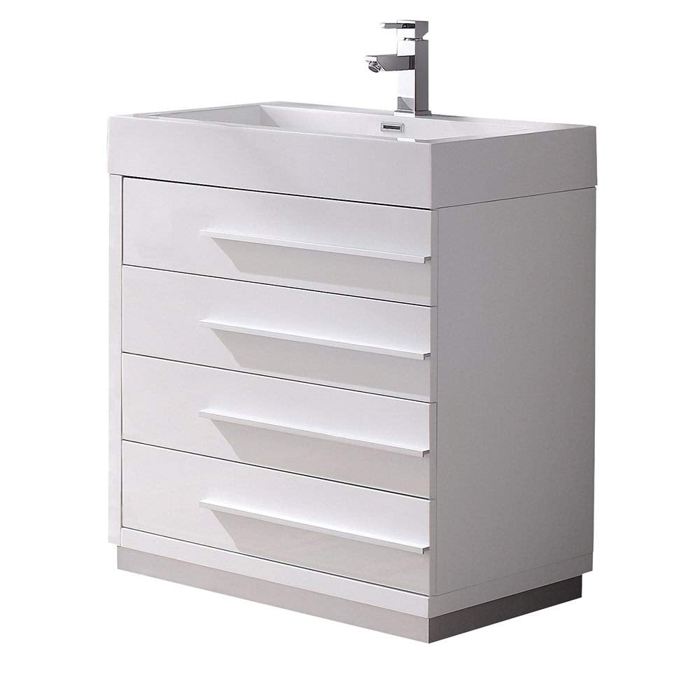 Fresca FCB8030WH-I Fresca Livello 30" White Modern Bathroom Cabinet w/ Integrated Sink