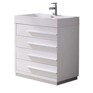 Fresca FCB8030WH-I Fresca Livello 30" White Modern Bathroom Cabinet w/ Integrated Sink