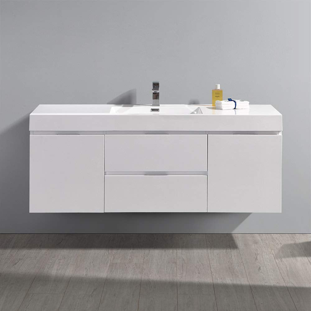 Fresca FCB8360WH-I Fresca Valencia 60" Glossy White Wall Hung Modern Bathroom Vanity