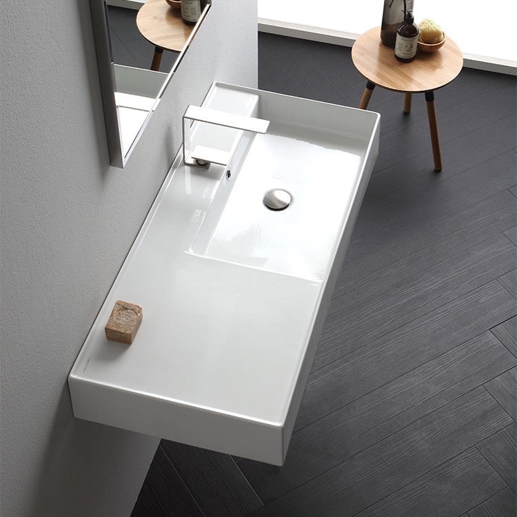 Rectangular Ceramic Wall Mounted or Vessel Sink With Counter Space