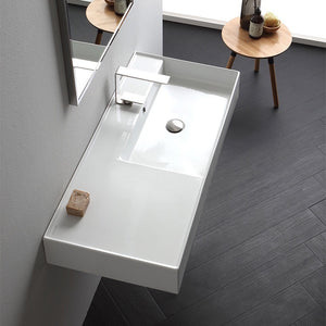 Rectangular Ceramic Wall Mounted or Vessel Sink With Counter Space