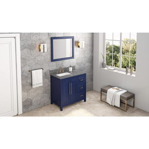 Jeffrey Alexander VKITCAD36BLBOR 36" Hale Blue Cade Vanity, left offset, Boulder Vanity Cultured Marble Vanity Top, undermount rectangle bowl
