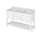Jeffrey Alexander VKITADL60WHBOR 60" White Adler Vanity, double bowl, Boulder Cultured Marble Vanity Top, two undermount rectangle bowls