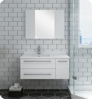 Fresca FVN6136WH-UNS-L Fresca Lucera 36" White Wall Hung Undermount Sink Modern Bathroom Vanity w/ Medicine Cabinet - Left Version