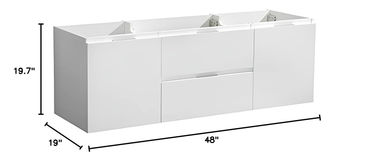 Fresca FCB8348WH Fresca Valencia 48" Glossy White Wall Hung Single Sink Modern Bathroom Cabinet