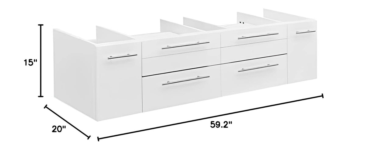 Fresca FCB6160WH-VSL Fresca Lucera 60" White Wall Hung Single Vessel Sink Modern Bathroom Cabinet