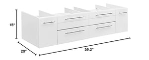 Fresca FCB6160WH-VSL Fresca Lucera 60" White Wall Hung Single Vessel Sink Modern Bathroom Cabinet