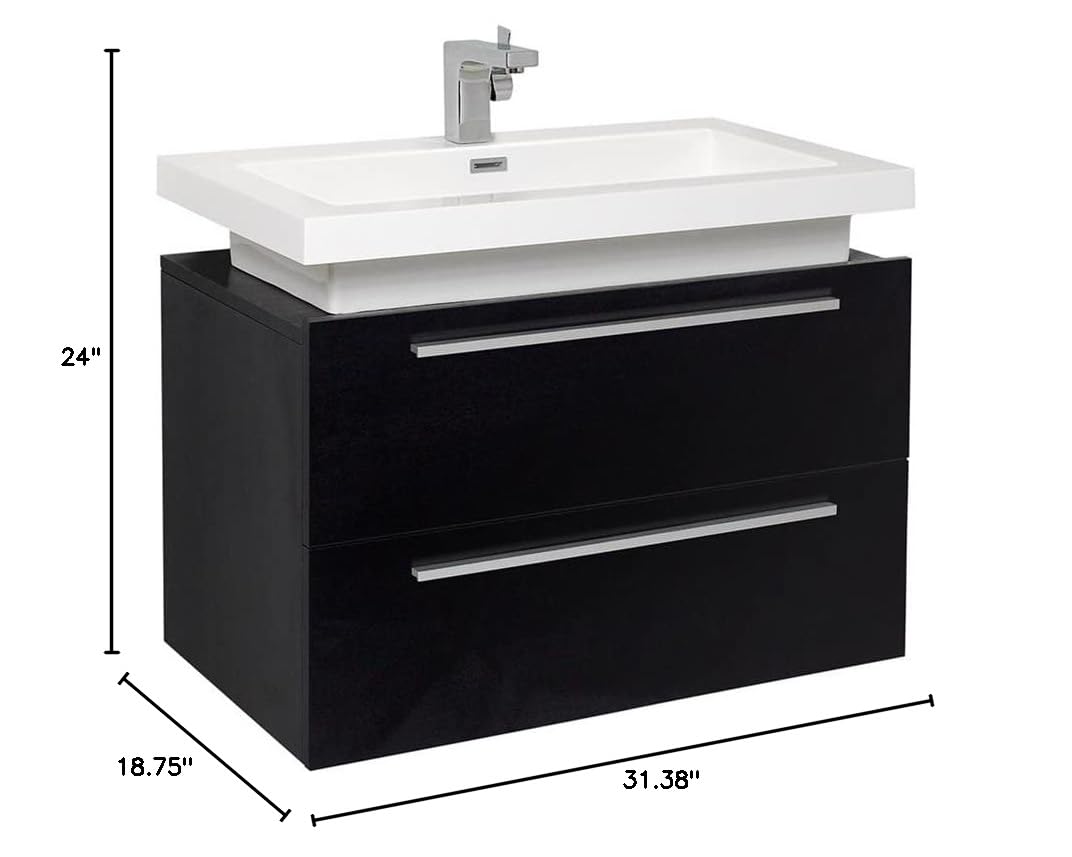 Fresca FCB8080BW-I Fresca Medio 32" Black Modern Bathroom Cabinet w/ Vessel Sink