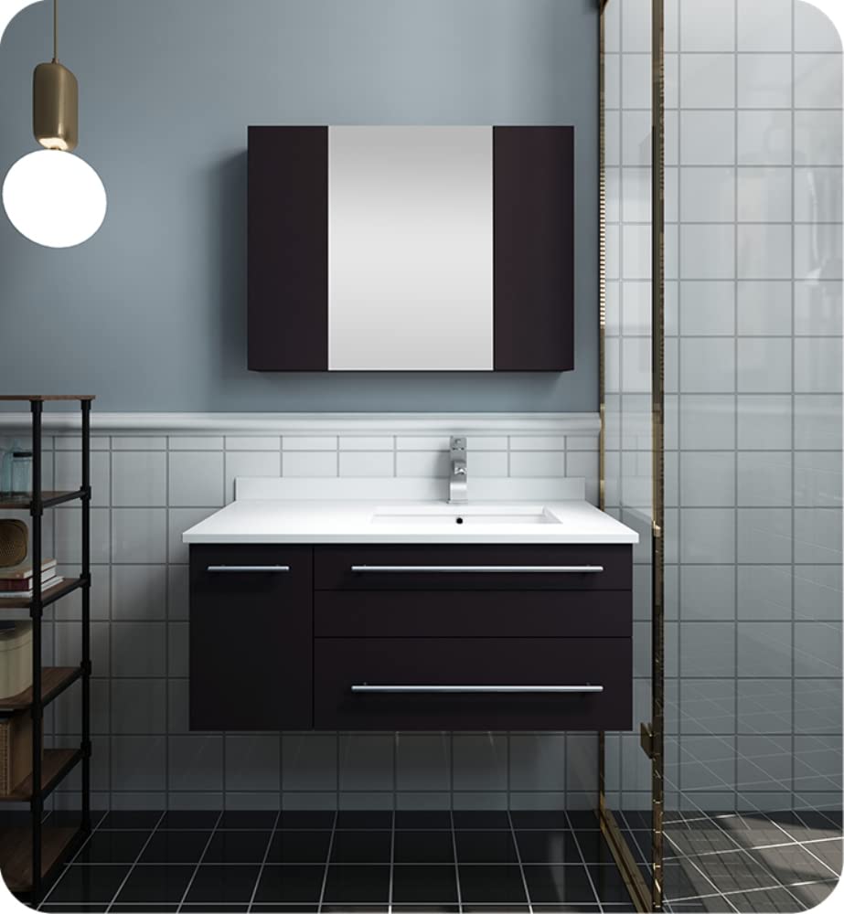 Fresca FVN6136ES-UNS-R Fresca Lucera 36" Espresso Wall Hung Undermount Sink Modern Bathroom Vanity w/ Medicine Cabinet - Right Version