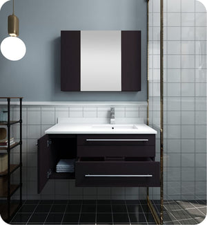 Fresca FVN6136ES-UNS-R Fresca Lucera 36" Espresso Wall Hung Undermount Sink Modern Bathroom Vanity w/ Medicine Cabinet - Right Version