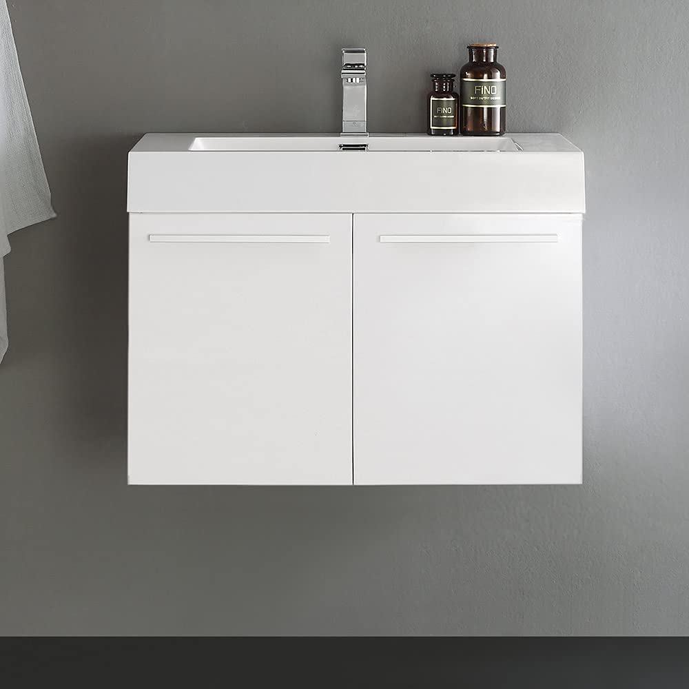 Fresca FCB8089GW-I Fresca Vista 30" Walnut Wall Hung Modern Bathroom Cabinet w/ Integrated Sink