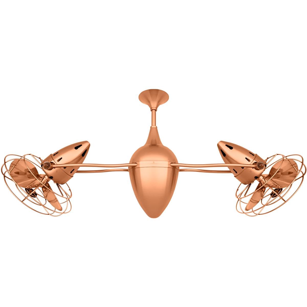 Matthews Fan AR-BRCP-MTL Ar Ruthiane 360° dual headed rotational ceiling fan in brushed copper finish with metal blades.