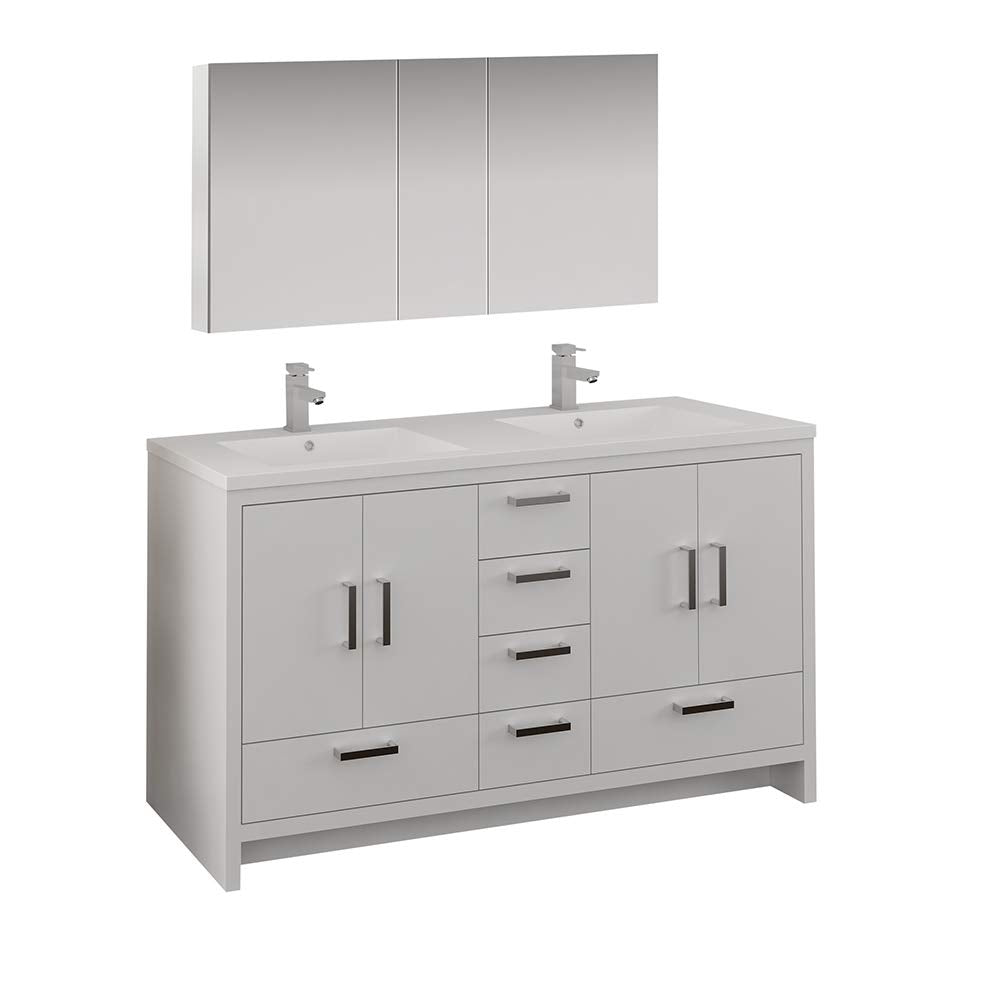 Fresca FVN9460WH-D Fresca Imperia 60" Glossy White Free Standing Double Sink Modern Bathroom Vanity w/ Medicine Cabinet