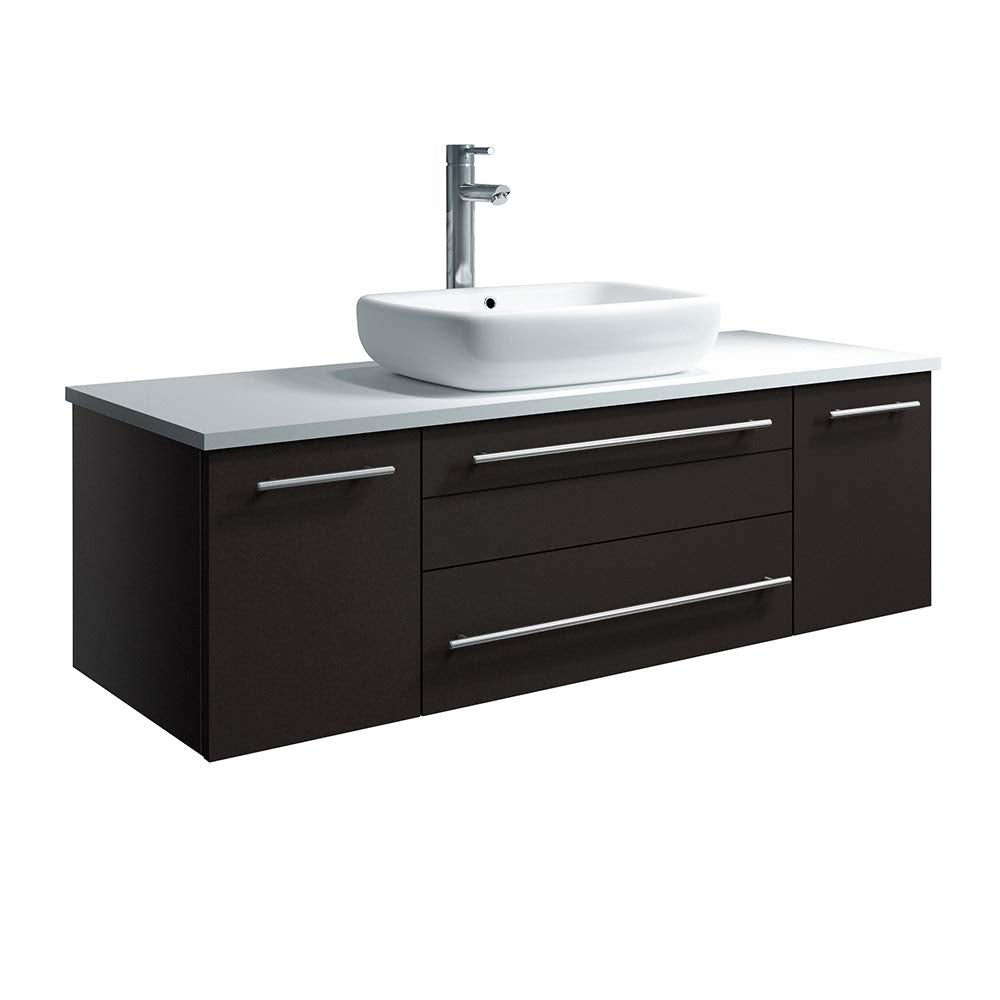 Fresca FCB6148ES-VSL-CWH-V Fresca Lucera 48" Espresso Wall Hung Modern Bathroom Cabinet w/ Top & Vessel Sink