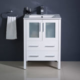 Fresca FCB6224WH-I Fresca Torino 24" White Modern Bathroom Cabinet w/ Top & Integrated Sink