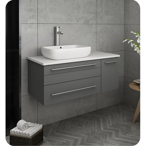Fresca FCB6136GR-VSL-L-CWH-V Fresca Lucera 36" Gray Wall Hung Modern Bathroom Cabinet w/ Top & Vessel Sink - Left Version