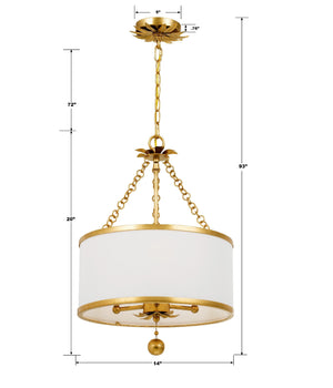 Broche 3 Light Antique Gold Mini Chandelier 513-GA