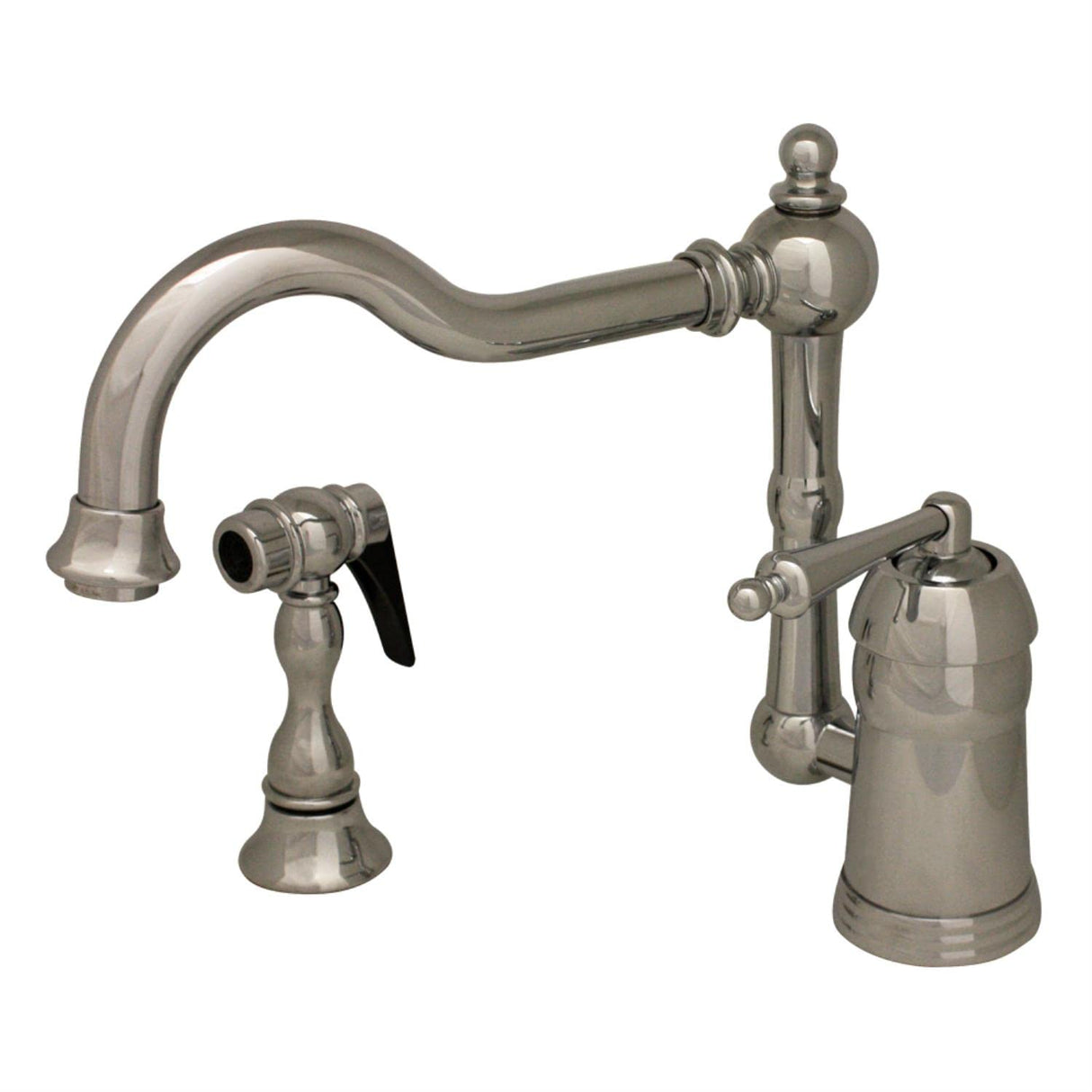 Whitehaus 3-3190 single lever handle faucet w/traditional swivel spout and solid brass side spray Polished Chrome