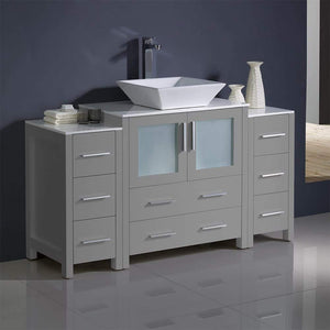 Fresca FCB62-123012WH-CWH-V Fresca Torino 54" White Modern Bathroom Cabinets w/ Top & Vessel Sink