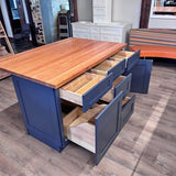 5 Solid Wood Cab-Tech Kitchen ISLAND Navy w/John Boos Cherry Top