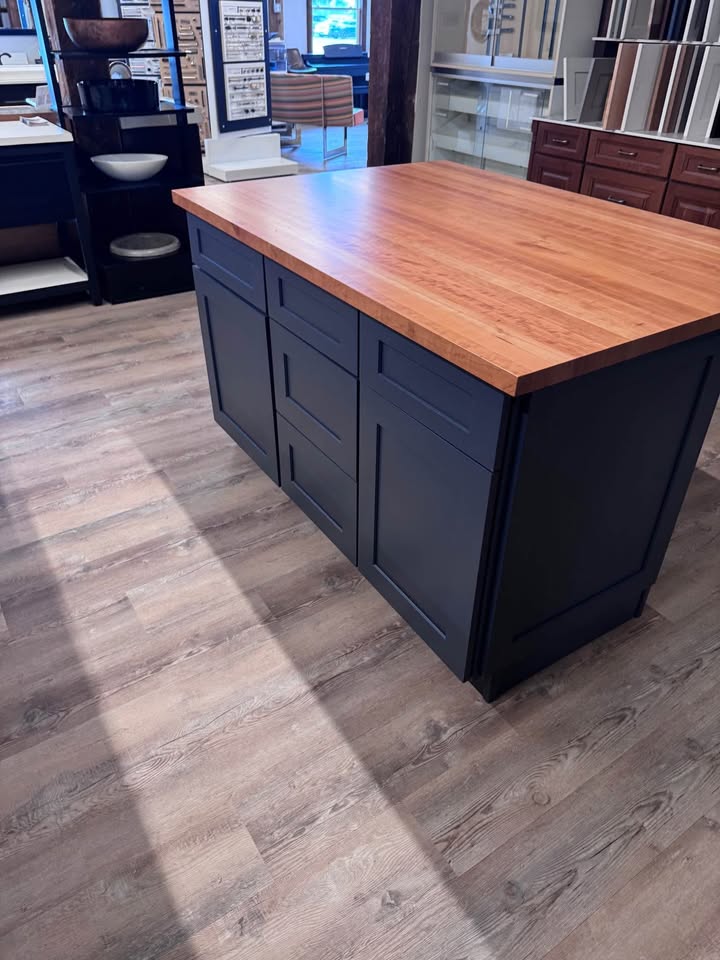 5 Solid Wood Cab-Tech Kitchen ISLAND Navy w/John Boos Cherry Top