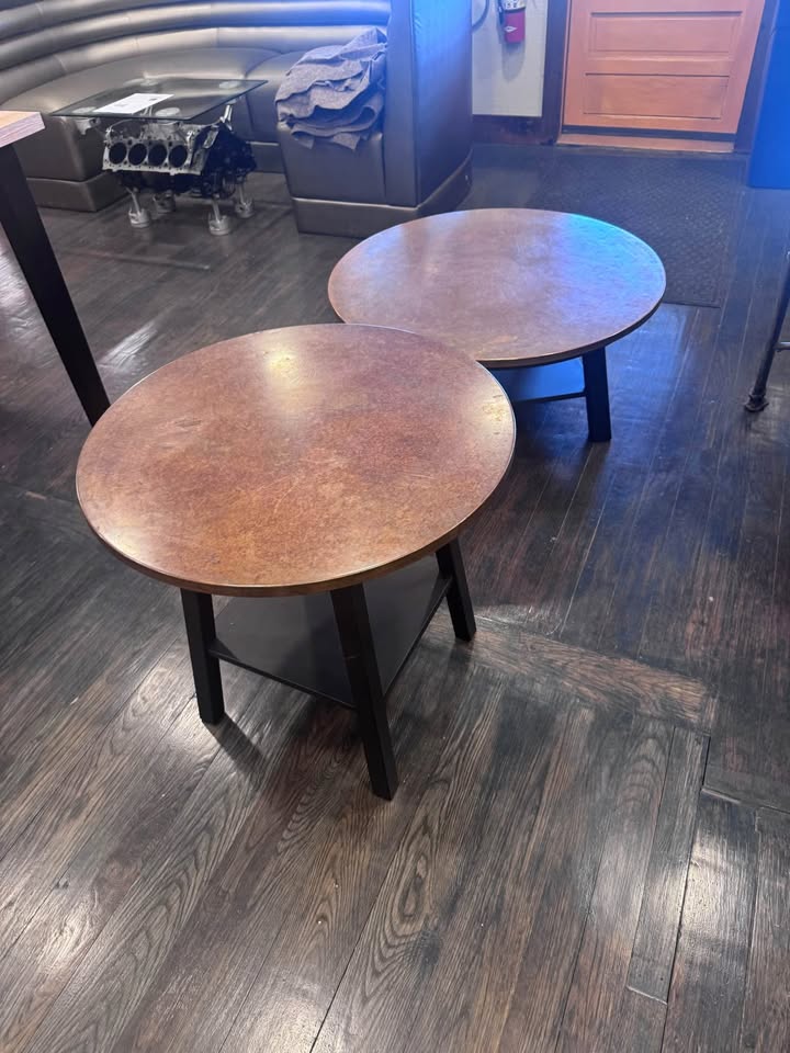 Ethan Allen Sherman Round Copper-Top Coffee and Cocktail Table