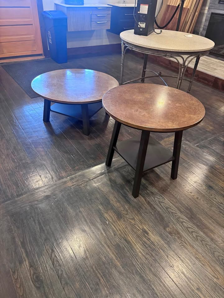 Ethan Allen Sherman Round Copper-Top Coffee and Cocktail Table