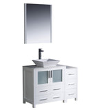 Fresca FVN62-3012WH-VSL Fresca Torino 42" White Modern Bathroom Vanity w/ Side Cabinet & Vessel Sink