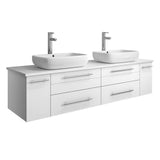 Fresca FCB6160WH-VSL-D-CWH-V Fresca Lucera 60" White Wall Hung Modern Bathroom Cabinet w/ Top & Double Vessel Sinks