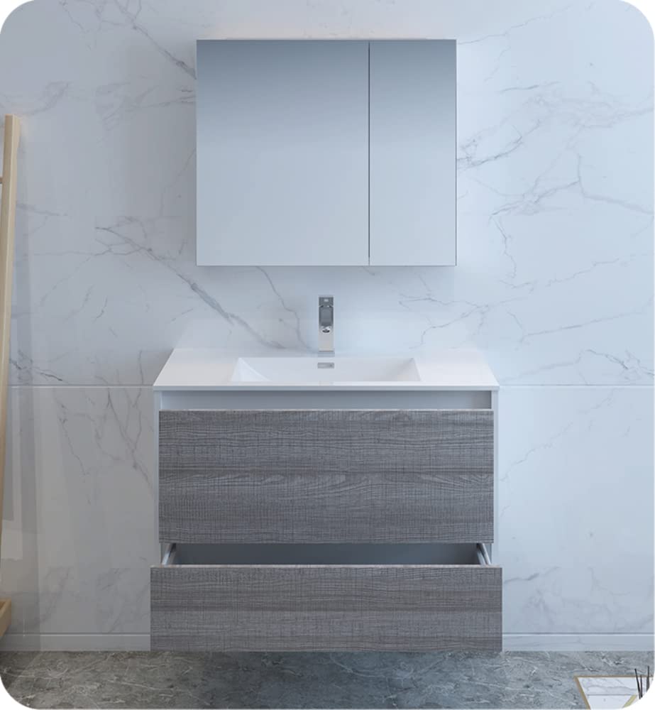 Fresca FVN9236HA Fresca Catania 36" Glossy Ash Gray Wall Hung Modern Bathroom Vanity w/ Medicine Cabinet