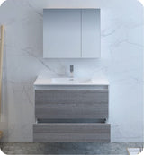 Fresca FVN9236HA Fresca Catania 36" Glossy Ash Gray Wall Hung Modern Bathroom Vanity w/ Medicine Cabinet