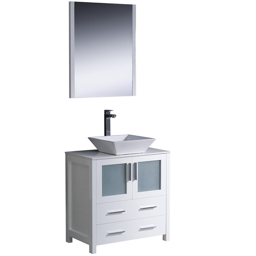 Fresca FVN6230WH-VSL Fresca Torino 30" White Modern Bathroom Vanity w/ Vessel Sink