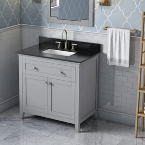 Jeffrey Alexander VKITCHA36GRBGR 36" Grey Chatham Vanity, Black Granite Vanity Top, undermount rectangle bowl