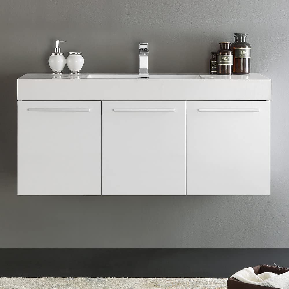 Fresca FCB8092WH-I Fresca Vista 48" White Wall Hung Modern Bathroom Cabinet w/ Integrated Sink