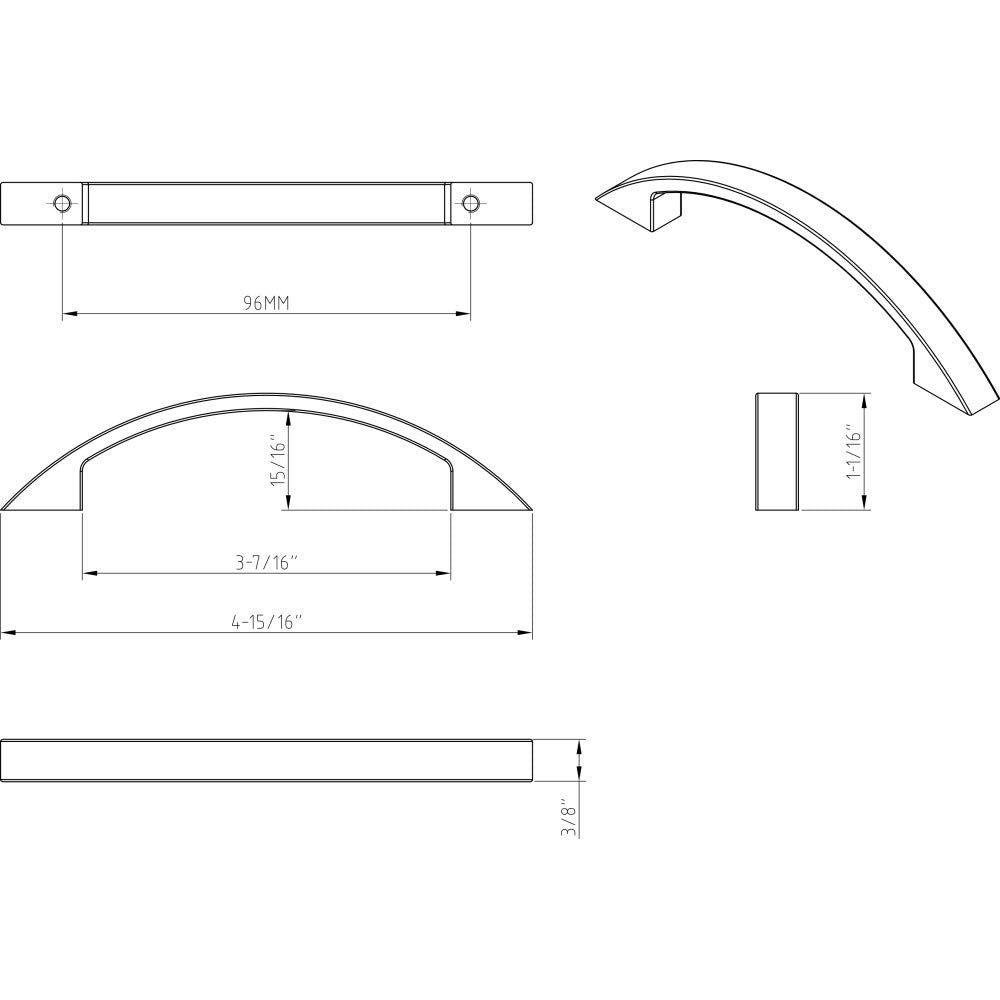 Elements 8004-MB 96 mm Center-to-Center Matte Black Arched Somerset Cabinet Pull