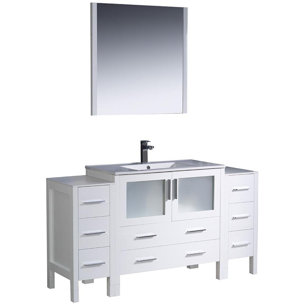 Fresca FVN62-123612WH-UNS Fresca Torino 60" White Modern Bathroom Vanity w/ 2 Side Cabinets & Integrated Sink