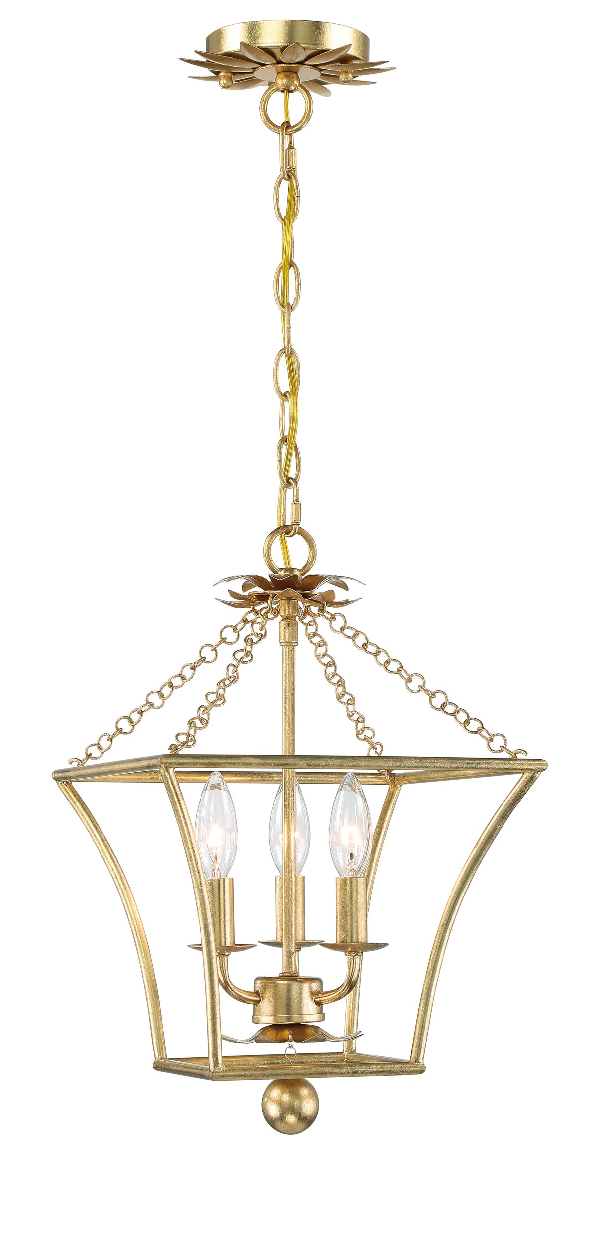 Broche 3 Light Antique Gold Mini Chandelier 514-GA