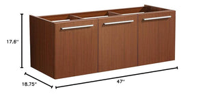 Fresca FCB8092TK-D Fresca Vista 48" Teak Wall Hung Double Sink Modern Bathroom Cabinet