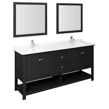 Fresca FVN2372GR-D Fresca Manchester 72" Gray Traditional Double Sink Bathroom Vanity w/ Mirrors
