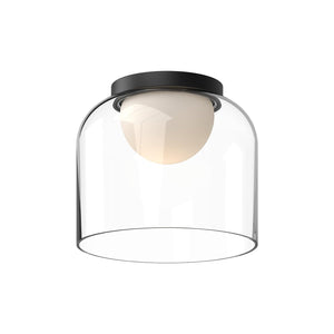 Kuzco FM52508-BK/CL CEDAR 8" FLUSH MOUNT TEXTURED BLACK CLEAR GLASS 120V ELV LED 3000K 90CRI 13W
